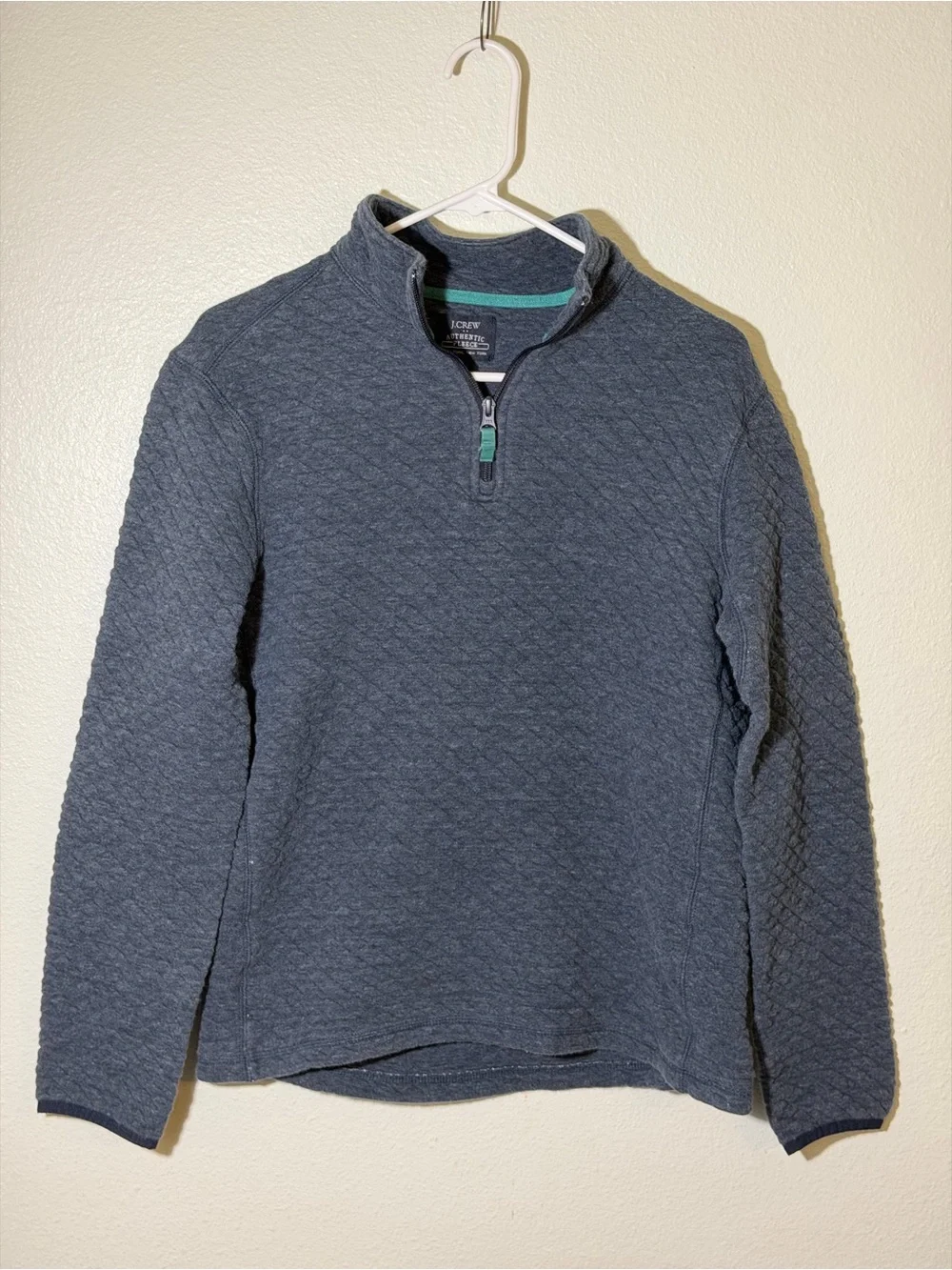 J Crew Sweater Mens S Gray Authentic Fleece Quarter Zip Pullover Quilted BS847